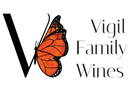 Orange butterfly in the form of a V next to Vigil Family Wines